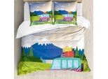 Abakuhaus Set Copripiumino Vintage Trucks Per Letti Singoli, Camper Su Strada, Antiacaro, Adatto A Chi Soffre Di Allergie, Con Federa, 155 Cm X 220 Cm - 80 X 80 Cm, Multicolore