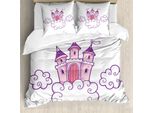 Abakuhaus Set Copripiumino Per Letto Singolo, Dreamy Fortress Wolken Kunst, Antiacaro, Adatto A Chi Soffre Di Allergie, Con Federa, 200 Cm X 200 Cm - 80 X 80 Cm, Viola Pastello Rosa