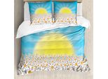 Abakuhaus Set Copripiumino Per Letto Singolo Con Motivi Floreali, Sole E Margherite, Antiacaro E Anallergico, Con Federa, 200 Cm X 200 Cm - 80 X 80 Cm, Azzurro E Multicolore