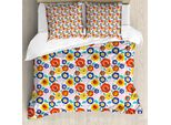 Abakuhaus Set Copripiumino Per Letti Singoli, Fiori Dai Colori Vivaci, Antiacaro, Adatto A Chi Soffre Di Allergie, Con Federa, 200 Cm X 200 Cm - 80 X 80 Cm, Vermiglio E Multicolore