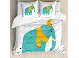 Abakuhaus Set Copripiumino Per Letto Singolo Elefante, Animale Con Cappello E Sciarpa, Antiacaro, Adatto A Chi Soffre Di Allergie, Con Federa, 200 Cm X 200 Cm - 80 X 80 Cm, Arancione Seafoam