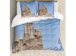 Abakuhaus Set Copripiumino Per Letto Singolo, Foto Fortress Sand Beach, Antiacaro, Adatto A Chi Soffre Di Allergie, Con Federa, 200 Cm X 200 Cm - 80 X 80 Cm, Pale Sky Blue Sepia
