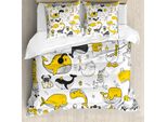 Set Copripiumino Abakuhaus Per Letti Singoli, Childish Funny Animals, Antiacaro, Adatto A Chi Soffre Di Allergie, Con Federa, 200 Cm X 200 Cm - 80 X 80 Cm, Terra Giallo Grigio Scuro