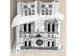 Abakuhaus Notre Dame De Paris Set Copripiumino Per Letti Singoli, Disegno, Antiacaro, Adatto A Chi Soffre Di Allergie, Con Federa, 200 Cm X 200 Cm - 80 X 80 Cm, Grigio Antracite Bianco