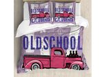 Abakuhaus Set Copripiumino Vintage Trucks Per Letti Singoli, Oldschool California, Antiacaro, Adatto A Chi Soffre Di Allergie, Con Federa, 155 Cm X 220 Cm - 80 X 80 Cm, Malva Avorio