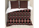 Abakuhaus Set Copripiumino Azteco Per Letti Singoli, Patchwork Triangolare In Stile Folk Art, Antiacaro E Anallergico, Con Federa, 200 Cm X 200 Cm - 80 X 80 Cm, Mandorla Rosa Scuro