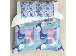 Abakuhaus Set Copripiumino Geometrico Per Letti Singoli, Stile Memphis Anni '80, Antiacaro, Adatto A Chi Soffre Di Allergie, Con Federa, 155 Cm X 220 Cm - 80 X 80 Cm, Sky Blue Multicolor