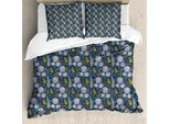 Abakuhaus Set Copripiumino Per Letti Singoli, Rami Fogliati Dot Erbe Aromatiche, Antiacaro, Adatto A Chi Soffre Di Allergie, Con Federa, 155 Cm X 220 Cm - 80 X 80 Cm, Sky Blue Yellow