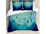 Abakuhaus Set Copripiumino Per Letti Singoli, Meduse Coralli Mammiferi, Antiacaro Adatto A Chi Soffre Di Allergie Con Federa, 155 Cm X 220 Cm - 80 X 80 Cm, Blu Verde Mandorla