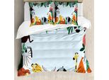 Abakuhaus Set Copripiumino Per Letti Singoli, Animali Selvatici E Foglie Esotiche, Antiacaro, Adatto A Chi Soffre Di Allergie, Con Federa, 155 Cm X 220 Cm - 80 X 80 Cm, Azzurro Multicolore