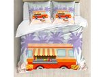 Abakuhaus Set Copripiumino Vintage Trucks Per Letti Singoli, Street Food Van Dog, Antiacaro, Adatto A Chi Soffre Di Allergie, Con Federa, 200 Cm X 200 Cm - 80 X 80 Cm, Multicolore