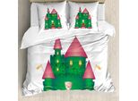 Abakuhaus Set Copripiumino Per Letto Singolo, Fortress Cartoon Colorato, Antiacaro, Adatto A Chi Soffre Di Allergie, Con Federa, 200 Cm X 200 Cm - 80 X 80 Cm, Bianco, Verde, Rosa