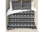 Abakuhaus Set Copripiumino Azteco Per Letti Singoli, Motivi Aborigeni Monocromatici, Antiacaro, Adatto A Chi Soffre Di Allergie, Con Federa, 200 Cm X 200 Cm - 80 X 80 Cm, Grigio Antracite Bianco