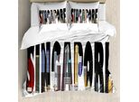Abakuhaus Singapore Set Copripiumino Per Letti Singoli, Skyline Della Città Con Scritta, Antiacaro, Adatto A Chi Soffre Di Allergie, Con Federa, 200 Cm X 200 Cm - 80 X 80 Cm, Multicolore
