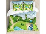 Abakuhaus Set Copripiumino Per Letto Singolo Con Motivo Golf, Bandiere Hills, Antiacaro, Adatto A Chi Soffre Di Allergie, Con Federa, 155 Cm X 220 Cm - 80 X 80 Cm, Verde Mela Multicolore