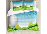 Abakuhaus Set Copripiumino Per Letto Singolo Con Motivo Golf, Pallina E Erba, Antiacaro, Adatto A Chi Soffre Di Allergie, Con Federa, 200 Cm X 200 Cm - 80 X 80 Cm, Azzurro Cielo E Verde Lime