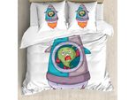 Abakuhaus Set Copripiumino Extraterrestre Per Letti Singoli, Mostri Razzo Spaziale, Antiacaro, Adatto A Chi Soffre Di Allergie, Con Federa, 200 Cm X 200 Cm - 80 X 80 Cm, Bianco Multicolore