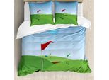 Abakuhaus Set Copripiumino Per Letto Singolo Con Motivo Golf, Bandiera Grassy Hills, Antiacaro, Adatto A Chi Soffre Di Allergie, Con Federa, 155 Cm X 220 Cm - 80 X 80 Cm, Verde Mela, Azzurro Cielo
