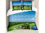 Abakuhaus Set Copripiumino Per Letto Singolo Con Motivo Golf, Campo Panoramico, Antiacaro, Adatto A Chi Soffre Di Allergie, Con Federa, 200 Cm X 200 Cm - 80 X 80 Cm, Multicolore