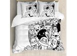 Set Copripiumino Abakuhaus Per Letti Singoli, Personaggi Monotone Monster, Antiacaro E Anallergico, Con Federa, 155 Cm X 220 Cm - 80 X 80 Cm, Grigio Antracite E Bianco