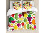 Abakuhaus Set Copripiumino Per Letto Singolo Con Motivo Frutta E Verdura, Antiacaro E Anallergico, Con Federa, 155 Cm X 220 Cm - 80 X 80 Cm, Multicolore