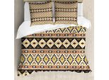 Abakuhaus Set Copripiumino Azteco Per Letti Singoli, Motivi Messicani E Triangoli, Antiacaro E Anallergico, Con Federa, 155 Cm X 220 Cm - 80 X 80 Cm, Mustard Cocoa