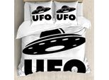 Abakuhaus Set Copripiumino Extraterrestre Per Letti Singoli, Oggetto Volante Non Identificato, Antiacaro, Adatto A Chi Soffre Di Allergie, Con Federa, 155 Cm X 220 Cm - 80 X 80 Cm, Grigio Antracite E Bianco