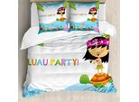 Set Copripiumino Abakuhaus Luau Per Letti Singoli, Ragazza Hula Su Una Tartaruga, Antiacaro, Adatto A Chi Soffre Di Allergie, Con Federa, 155 Cm X 220 Cm - 80 X 80 Cm, Pale Sky Blue Multicolor