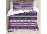 Abakuhaus Set Copripiumino Azteco Per Letti Singoli, Triangoli Tribali Viola Sintetici, Antiacaro, Adatto A Chi Soffre Di Allergie, Con Federa, 200 Cm X 200 Cm - 80 X 80 Cm, Multicolore