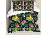 Set Copripiumino Abakuhaus Luau Per Letti Singoli, Floral Blooming Jungle, Antiacaro, Adatto A Chi Soffre Di Allergie, Con Federa, 200 Cm X 200 Cm - 80 X 80 Cm, Multicolore