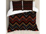Abakuhaus Set Copripiumino Azteco Per Letti Singoli, Motivo Etnico A Zigzag Chevron, Antiacaro E Anallergico, Con Federa, 155 Cm X 220 Cm - 80 X 80 Cm, Grigio Antracite Vermiglio
