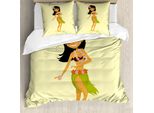 Set Copripiumino Abakuhaus Luau Per Letti Singoli, Caricatura Di Ballerina Hawaiana, Antiacaro, Adatto A Chi Soffre Di Allergie, Con Federa, 200 Cm X 200 Cm - 80 X 80 Cm, Giallo Pallido Multicolore