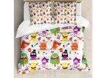 Abakuhaus Set Copripiumino Extraterrestre Per Letti Singoli, Divertente Caricatura Di Mostri Animali, Antiacaro, Adatto A Chi Soffre Di Allergie, Con Federa, 200 Cm X 200 Cm - 80 X 80 Cm, Arancione Bruciato Multicolore