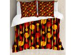 Abakuhaus Set Copripiumino Astratto Per Letti Singoli, Motivi Funky Anni '70 A Cerchi, Antiacaro, Adatto A Chi Soffre Di Allergie, Con Federa, 155 Cm X 220 Cm - 80 X 80 Cm, Giallo Vermiglio Terra