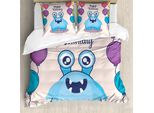 Abakuhaus Set Copripiumino Extraterrestre Per Letti Singoli, Buon Compleanno Fun Monster, Antiacaro, Adatto A Chi Soffre Di Allergie, Con Federa, 200 Cm X 200 Cm - 80 X 80 Cm, Multicolore