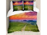 Abakuhaus Set Copripiumino Estivo Scenic Per Letti Singoli, Toscana Tangerine Sky, Antiacaro, Adatto A Chi Soffre Di Allergie, Con Federa, 200 Cm X 200 Cm - 80 X 80 Cm, Burnt Sienna Multicolor