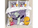 Abakuhaus Set Copripiumino Extraterrestre Per Letti Singoli, Mostri O Bestie Spaventosi E Divertenti, Antiacaro, Adatto A Chi Soffre Di Allergie, Con Federa, 155 Cm X 220 Cm - 80 X 80 Cm, Malva E Multicolore