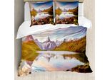 Abakuhaus Set Copripiumino Estivo Scenic Per Letti Singoli, Tramonto Sul Mare Tranquillo, Antiacaro, Adatto A Chi Soffre Di Allergie, Con Federa, 155 Cm X 220 Cm - 80 X 80 Cm, Blu Mare E Multicolore
