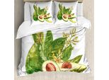 Abakuhaus Set Copripiumino Per Letto Singolo, Stile Acquerello E Foglie, Antiacaro, Adatto A Chi Soffre Di Allergie, Con Federa, 200 Cm X 200 Cm - 80 X 80 Cm, Bianco Verde Felce