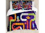 Abakuhaus Set Copripiumino Extraterrestre Per Letti Singoli, Stile Cartone Animato Bambini Volano, Antiacaro Adatto A Chi Soffre Di Allergie Con Federa, 200 Cm X 200 Cm - 80 X 80 Cm, Indaco E Multicolore