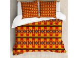 Abakuhaus Set Copripiumino Azteco Per Letti Singoli, Tonalità Calde, Arte Geometrica, Antiacaro, Adatto A Chi Soffre Di Allergie, Con Federa, 155 Cm X 220 Cm - 80 X 80 Cm, Blu Vermiglio Calendula