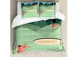 Abakuhaus Set Copripiumino Per Letto Singolo Con Motivo Golf, Hills Flags Woods, Antiacaro E Anallergico, Con Federa, 155 Cm X 220 Cm - 80 X 80 Cm, Verde Pallido E Verde Bosco