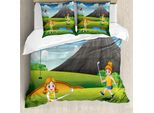 Abakuhaus Set Copripiumino Per Letto Singolo Con Motivo Golf, Golfisti Bambini, Antiacaro, Adatto A Chi Soffre Di Allergie, Con Federa, 200 Cm X 200 Cm - 80 X 80 Cm, Verde Mela Multicolore