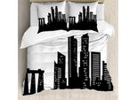 Abakuhaus Singapore Set Copripiumino Per Letti Singoli, Scena Urbana, Antiacaro, Adatto A Chi Soffre Di Allergie, Con Federa, 200 Cm X 200 Cm - 80 X 80 Cm, Grigio Antracite E Bianco