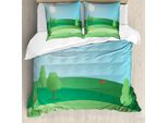 Abakuhaus Set Copripiumino Per Letto Singolo Con Motivo Golf, Sunny Day Feld, Antiacaro, Adatto A Chi Soffre Di Allergie, Con Federa, 200 Cm X 200 Cm - 80 X 80 Cm, Verde Blu