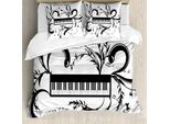 Abakuhaus Set Copripiumino Per Letti Singoli, Motivo Musicale, Antiacaro, Adatto A Chi Soffre Di Allergie, Con Federa, 200 Cm X 200 Cm - 80 X 80 Cm, Grigio Antracite Bianco