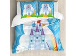Abakuhaus Set Copripiumino Per Letto Singolo, Rainbow Fortress Princess, Antiacaro, Adatto A Chi Soffre Di Allergie, Con Federa, 200 Cm X 200 Cm - 80 X 80 Cm, Sky Blue Multicolor