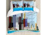 Abakuhaus Singapore Set Copripiumino Per Letto Singolo, Edifici Urbani E Fiume, Antiacaro, Adatto A Chi Soffre Di Allergie, Con Federa, 200 Cm X 200 Cm - 80 X 80 Cm, Multicolore