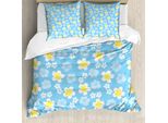 Set Copripiumino Abakuhaus Luau Per Letti Singoli, Freshening Morbido Tono Fiori, Antiacaro Adatto A Chi Soffre Di Allergie Con Federa, 155 Cm X 220 Cm - 80 X 80 Cm, Sky Blue Yellow