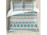 Abakuhaus Set Copripiumino Azteco Per Letti Singoli, Motivo Geometrico A Strisce, Antiacaro E Anallergico, Con Federa, 200 Cm X 200 Cm - 80 X 80 Cm, Champagne Pale Sky Blue